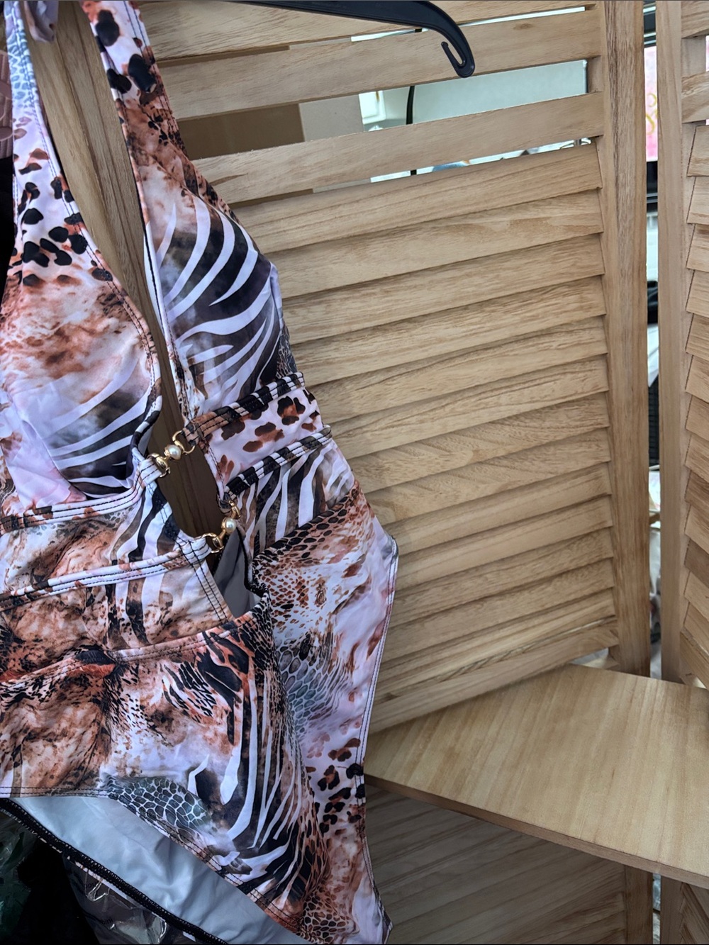 Stylish Brown Animal Print Halter Women’s Swimsuit Large NWOT
